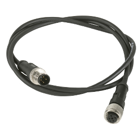 TES Electric M12 to M12 Cordset; Female Right Angle to Male Straight; 5-Pin; 3-Wire to 5-Pin; 1m PUR Cable